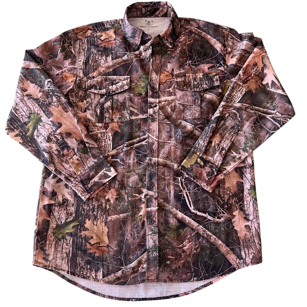 TRUE TIMBER Camo Long Sleeve Button Up Shirt Men's Size Medium Hunting Outdoor‎